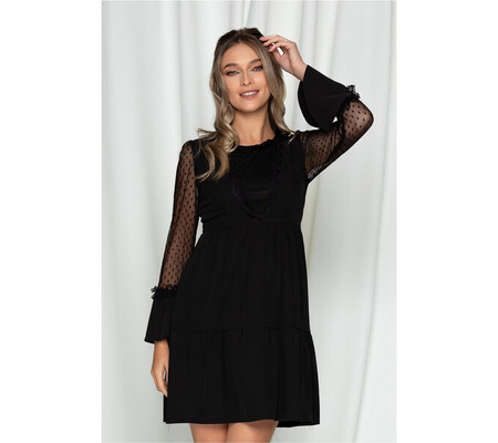 Rochie Moze neagra cu insertii din tulle cu buline