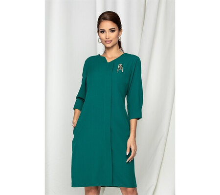 Rochie Dora verde cu pliu si accesoriu