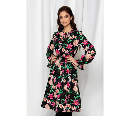 Rochie Dy Fashion neagra cu imprimeu floral