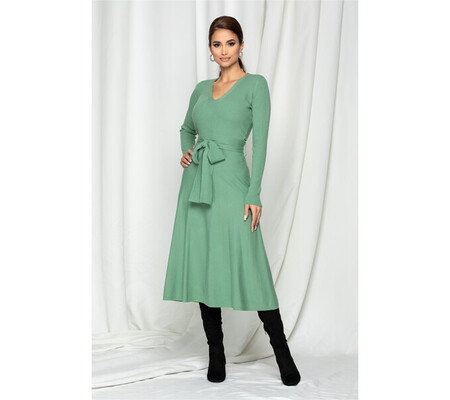 Rochie Elvira verde cu cordon in talie