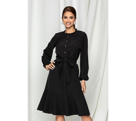 Rochie Leonard Collection neagra cu volanas la baza