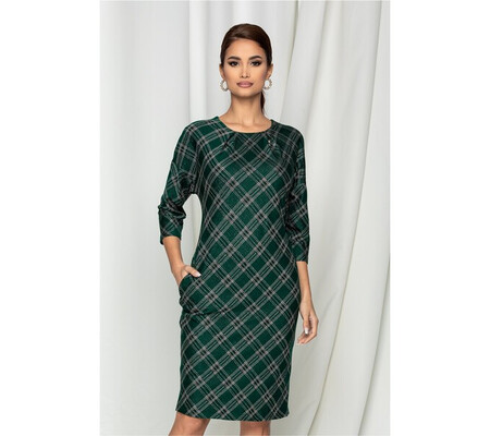 Rochie Misha verde cu carouri si fir lurex