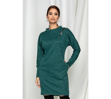 Rochie Moze verde cu fermoar lateral pe bust