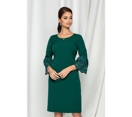 Rochie Roxana verde cu broderie 3D la baza manecilor