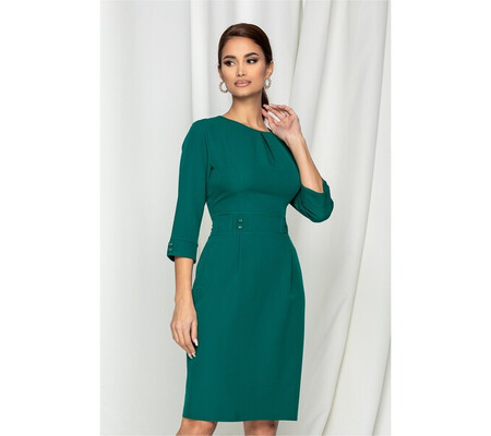 Rochie Sara verde cu nasturi discreti pe talie