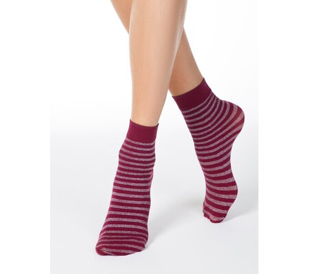 Sosete lycra bordo cu dungi metalizate Conte Elegant Glitter Stripes 50 den