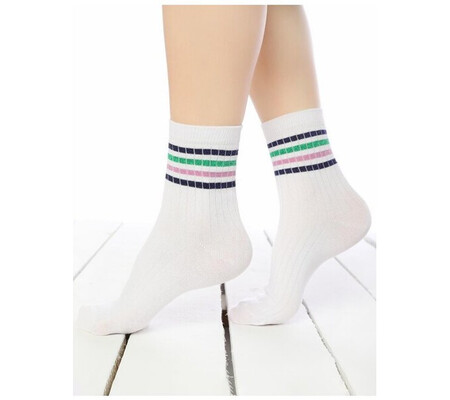 Sosete raiate albe cu dungi colorate Socks Concept 198BRG-18