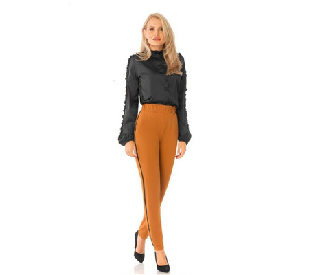 Pantaloni Pretty Girl camel cu vipusca si elastic in talie