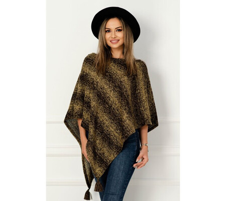 Poncho Effect asimetric din bumbac cu ciucuri