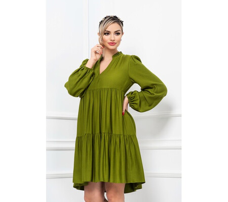 Rochie de gravida lejera Xara verde cu volane si decolteu in V