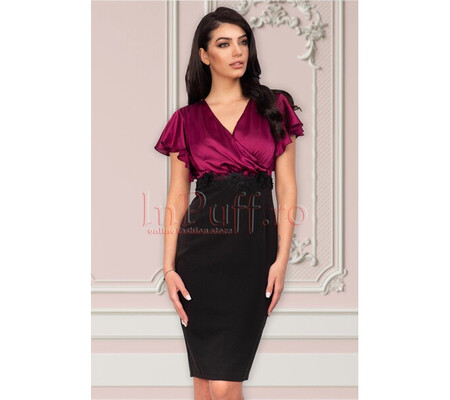 Rochie de ocazie eleganta din satin fucsia cu broderie aplicata