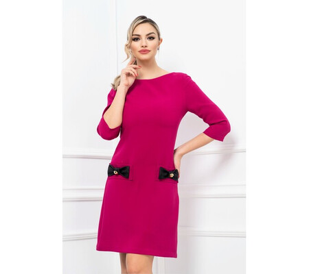 Rochie de zi fucsia in A cu funda stilizata la buzunare