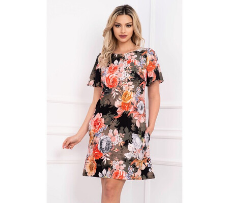 Rochie Effect de zi neagra cu imprimeu floral