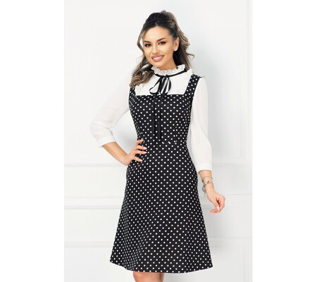 Rochie InPuff de zi in clos cu platca plisata si imprimeu buline