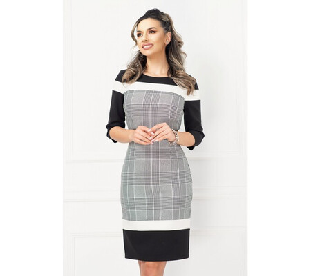 Rochie InPuff office conica in carouri cu dungi inserate