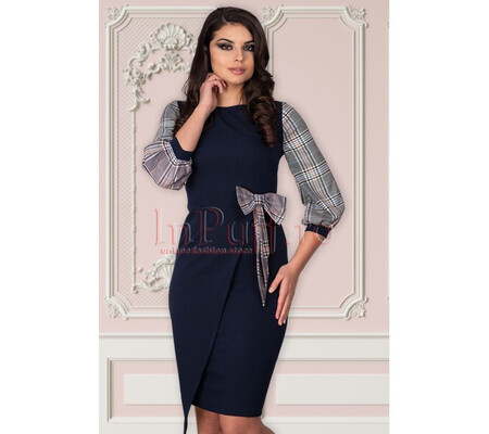 Rochie MBG bleumarin cu carouri