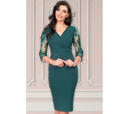 Rochie MBG eleganta verde cu maneci brodate