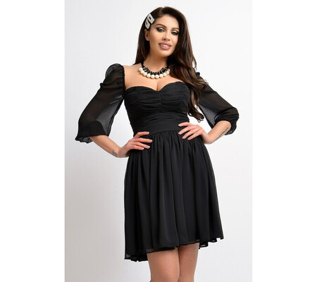 Rochie neagra scurta din voal clos cu maneca lunga Atmosphere