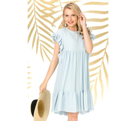 Rochie Pretty Girl de zi lejera bleu din vascoza cu volanase