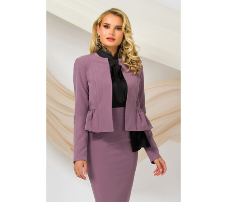 Blazer elegant lila Pretty Girl cu volanas si funda neagra satinata