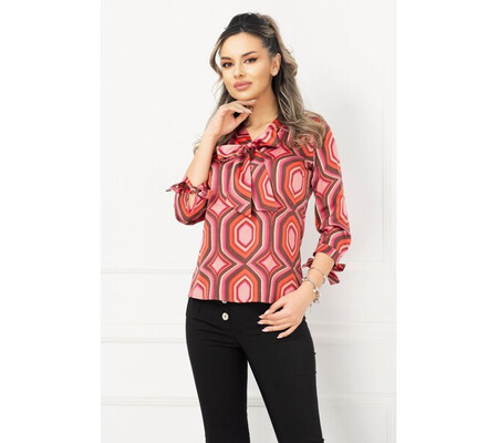 Bluza InPuff eleganta satinata cu imprimeu geometric colorat