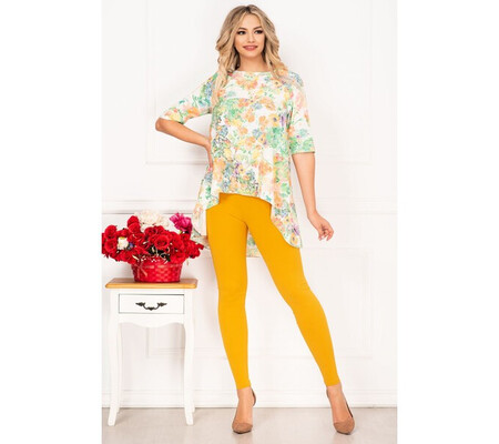 Compleu casual Linda cu bluza asimetrica si imprimeu floral By InPuff