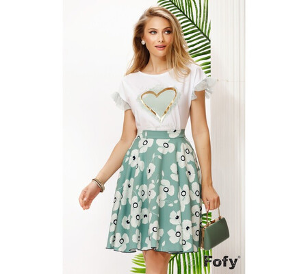 Fusta midi Fofy mint in clos cu buzunare laterale si print floral