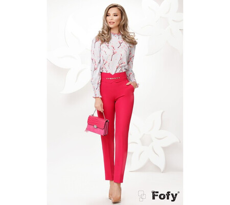 Pantaloni Fofy office conici fucsia cu accesoriu auriu in talie