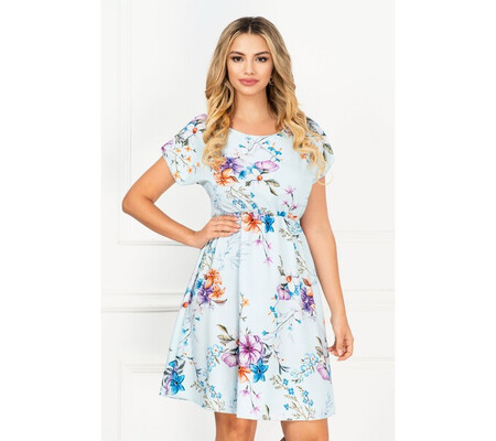 Rochie bleu ciel de vara vaporoasa cu print floral