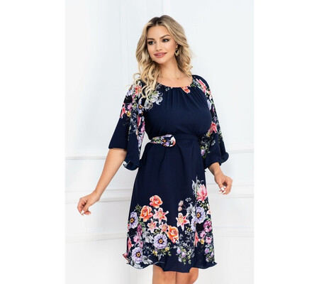 Rochie bleumarin lejera de vara Sabrina cu imprimeu floral By InPuff