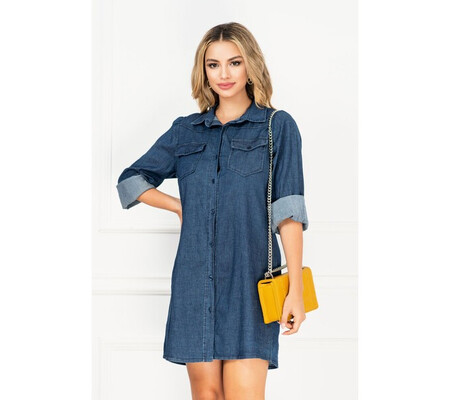 Rochie casual lejera din jeans cu buzunare la piept