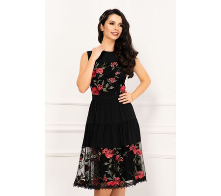 Rochie de ocazie eleganta neagra Effect cu maci brodati