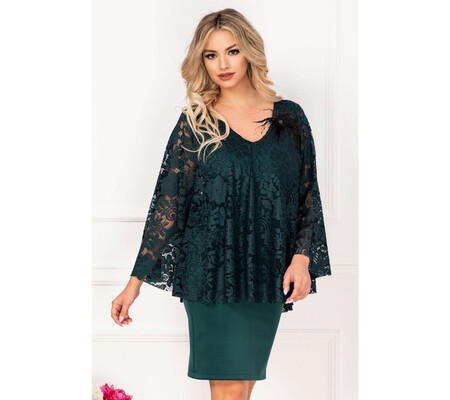 Rochie de ocazie Gina verde cu dantela si accesoriu cu fulgi by InPuff