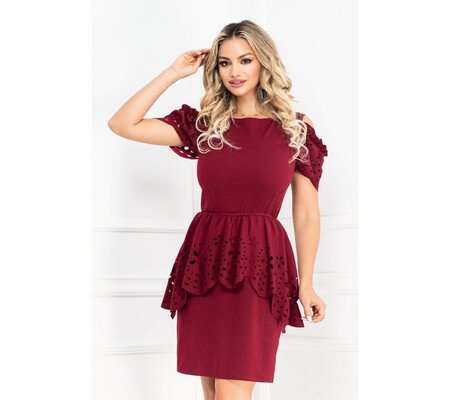 Rochie de ocazie Livia bordo cu peplum si material perforat By InPuff