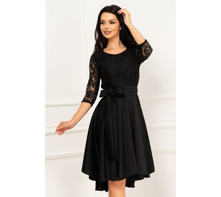 Rochie de ocazie neagra Paloma asimetrica cu dantela in partea de sus