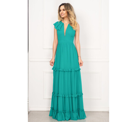 Rochie de seara Fofy turquoise cu volane