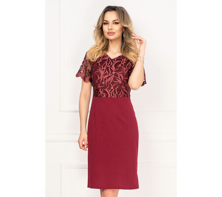 Rochie de soacra bordo Ella conica cu broderie aplicata By InPuff