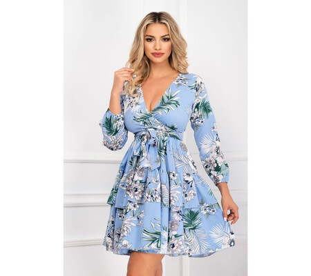 Rochie de vara bleu ciel cu volanase si imprimeu floral By InPuff