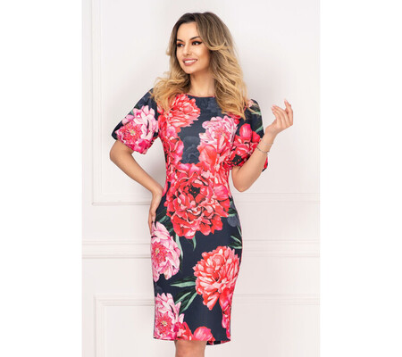 Rochie de vara Effect cu imprimeu floral amplu si maneci bufante