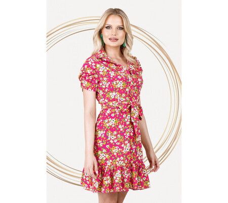 Rochie de vara Pretty Girl fucsia lejera cu imprimeu floral