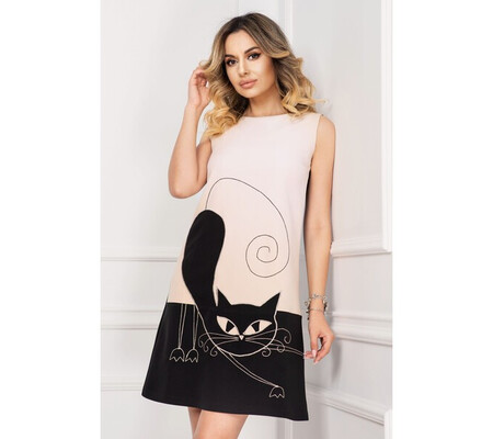 Rochie de zi Effect nude lejera cu imprimeu Black Cat