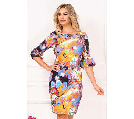 Rochie de zi Rebeca cu print floral si maneca gogosar by InPuff