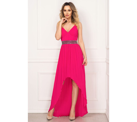 Rochie eleganta de seara Xara fucsia asimetrica plisata