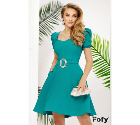 Rochie eleganta Fofy verde in clos cu catarama din cristale