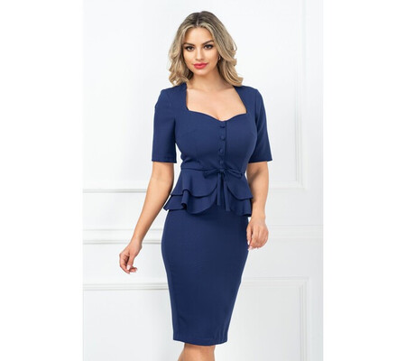 Rochie eleganta InPuff office bleumarin conica cu peplum