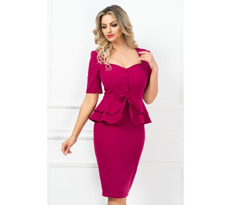 Rochie eleganta InPuff office fucsia conica cu peplum