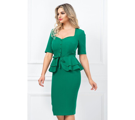 Rochie eleganta InPuff office verde conica cu peplum