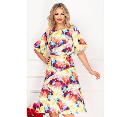 Rochie in clos Molly cu imprimeu multicolor si maneci evazate by InPuff