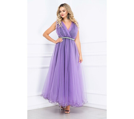 Rochie lunga domnisoara de onoare mov din tulle By InPuff