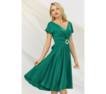 Rochie midi Pretty Girl verde in clos de ocazie cu decolteu petrecut